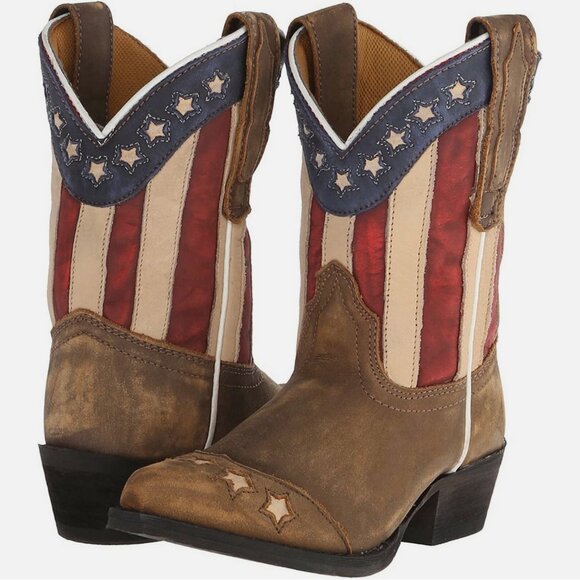 Dan Post Stars Stripes American Flag Tan Leather Cowboy Boots